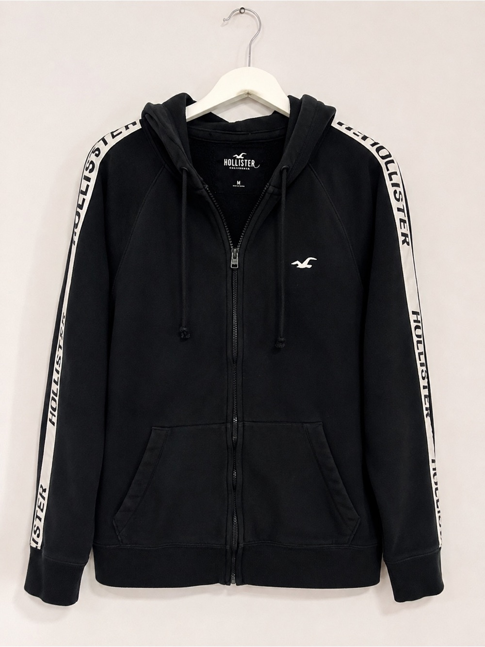 Men’s Hollister California Black Full Zip Logo Hoodie Size M